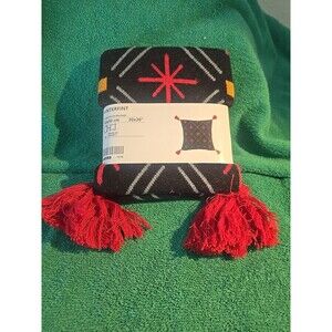IKEA VINTERFINT Black & Red 20" x 20" Pillow Cover with Tassels